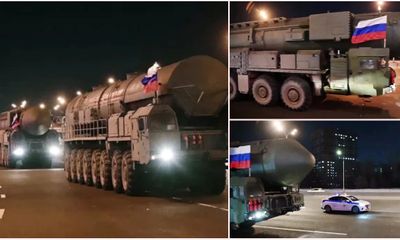Cận cảnh đoàn xe chở tên lửa “con trai quỷ Satan” tiến về thủ đô của Nga