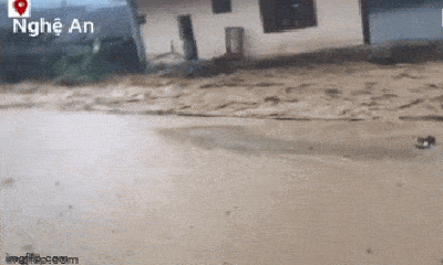Mưa lớn ở Nghệ An, nước cuồn cuộn đổ về, nhiều nơi ngập sâu
