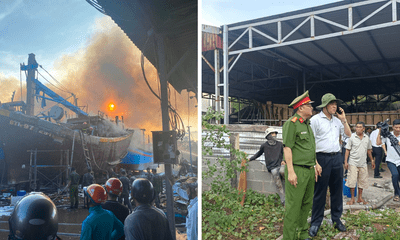 Vụ cháy xưởng tàu ở Phan Thiết: Lãnh đạo tỉnh tạm dừng họp, trực tiếp xuống hiện trường