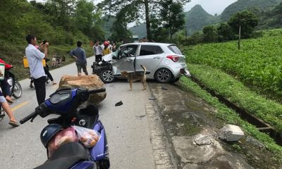 Cao Bằng: Đá núi rơi chèn nát đầu ôtô, tài xế may mắn thoát nạn