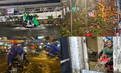Cây đổ, đường phố ngập nước sau cơn mưa lớn ở TP.HCM