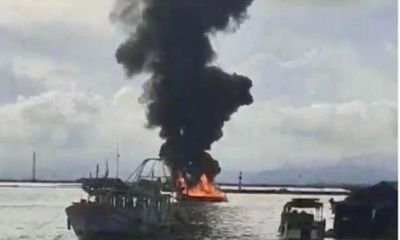 Xuồng chở 1.000 lít dầu bị cháy rụi trên vùng biển Móng Cái
