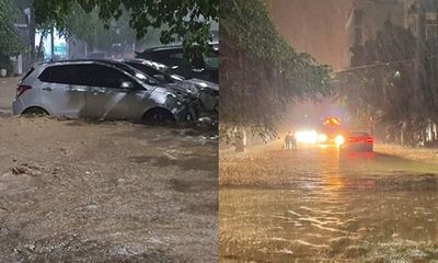 Mưa lớn ở Quảng Ninh do bão số 3: Cây đổ, người dân canh ôtô vì nước dâng quá lớn