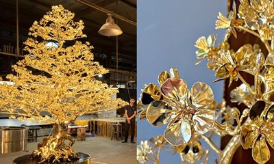 Độc lạ cây mai mạ vàng, được làm từ hơn 121 chỉ vàng 24k