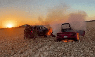 Video: Siêu xe Ferrari trị giá 400.000 USD bốc cháy dữ dội sau khi chạy vào đồng cỏ khô