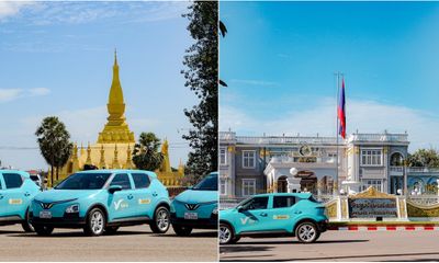 Taxi điện của tỷ phú Phạm Nhật Vượng lăn bánh khai trương tại Lào