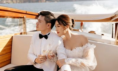 Hoa hậu Đỗ Mỹ Linh đăng ảnh cưới với con trai bầu Hiển