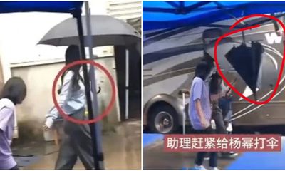 Tranh cãi clip Dương Mịch để nhân viên đầu trần, ướt dưới mưa