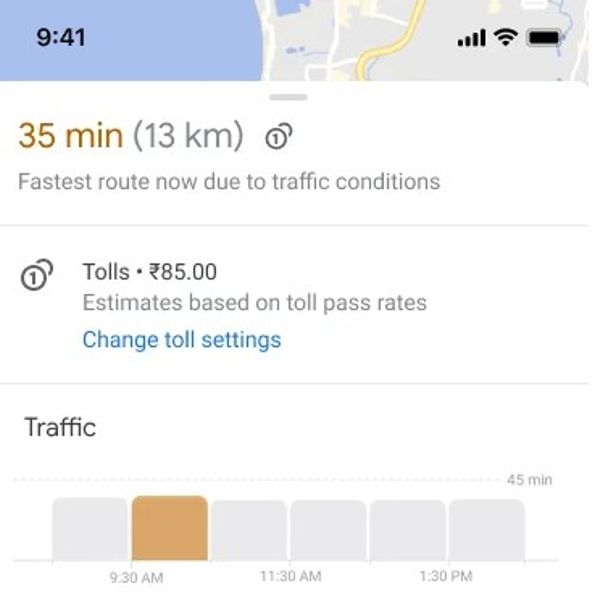 Googleマップは自動的に通行料を見積もります